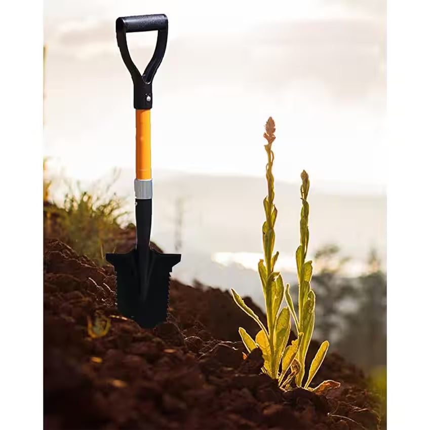 27 In. L Fiberglass Handle Short Handle Drain Shape Teeth Shovel, D-Grip with Heavy-Duty Metal Blade Shovel (1-Pack)