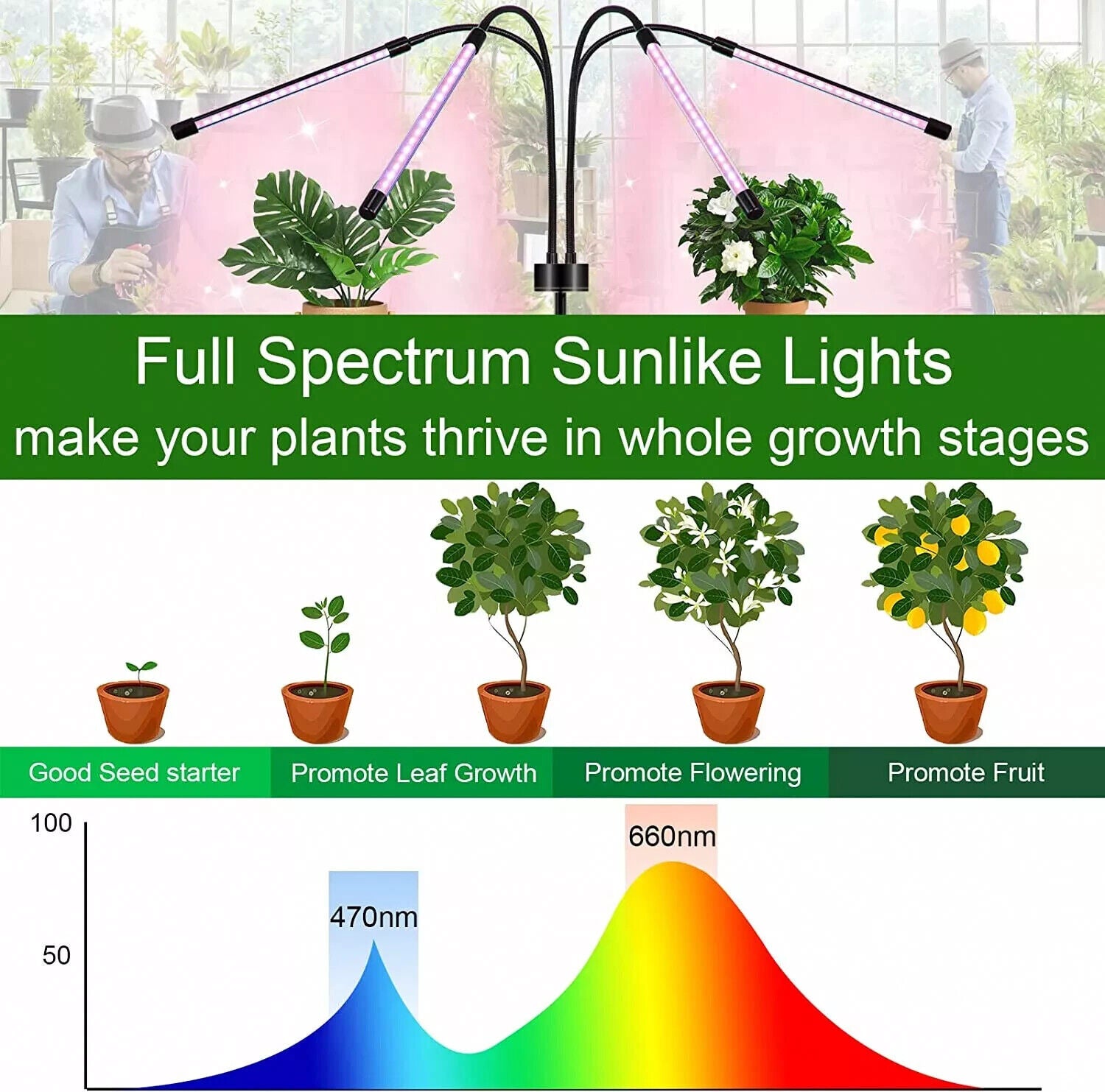 Remote Control 4 Heads LED Grow Light Plant Growing Lamp Light for Indoor Plants