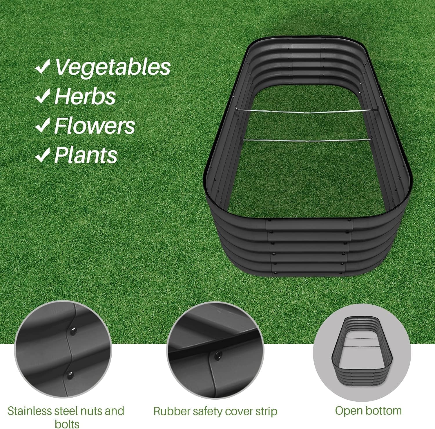 Steel Raised Garden Beds for Vegetables Flowers, Large Outdoor Planter Herbs Garden Bed Galvanised Steel (6X3X1.45 FT, Charcoal Grey)