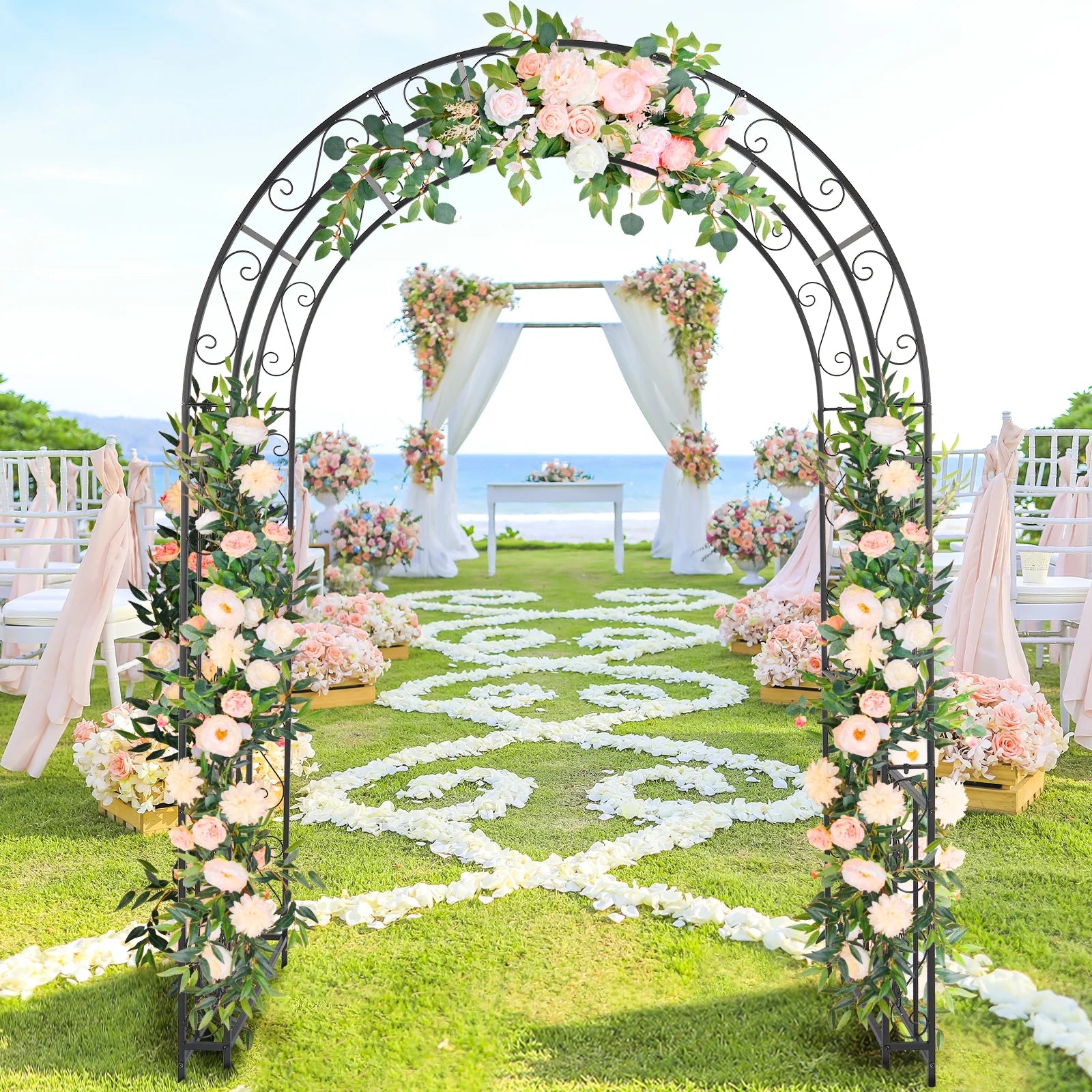 Metal Garden Arch 7Ft Garden Trellis Arch Arbor for Climbing Plant Outdoor Wedding