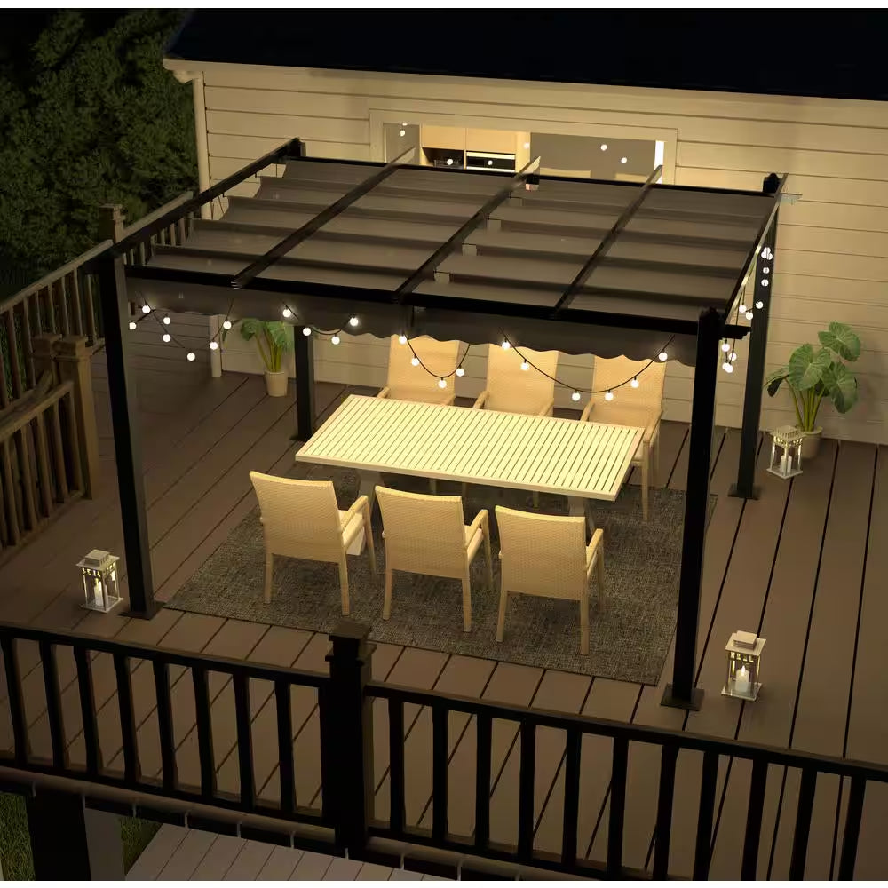 10 Ft. W X 10 Ft. D Aluminum Pergola Outdoor with Dark Gray Retractable Canopy
