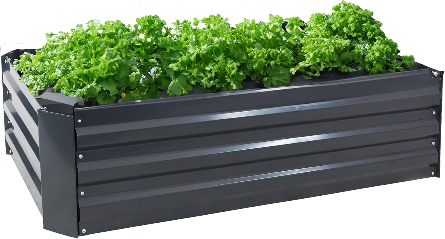 11.75" H Raised Metal Garden Bed - Galvanized Raised Garden Bed Outdoor for Vegetables and Flowers - Dark Gray - 4' X 2' Rectangle