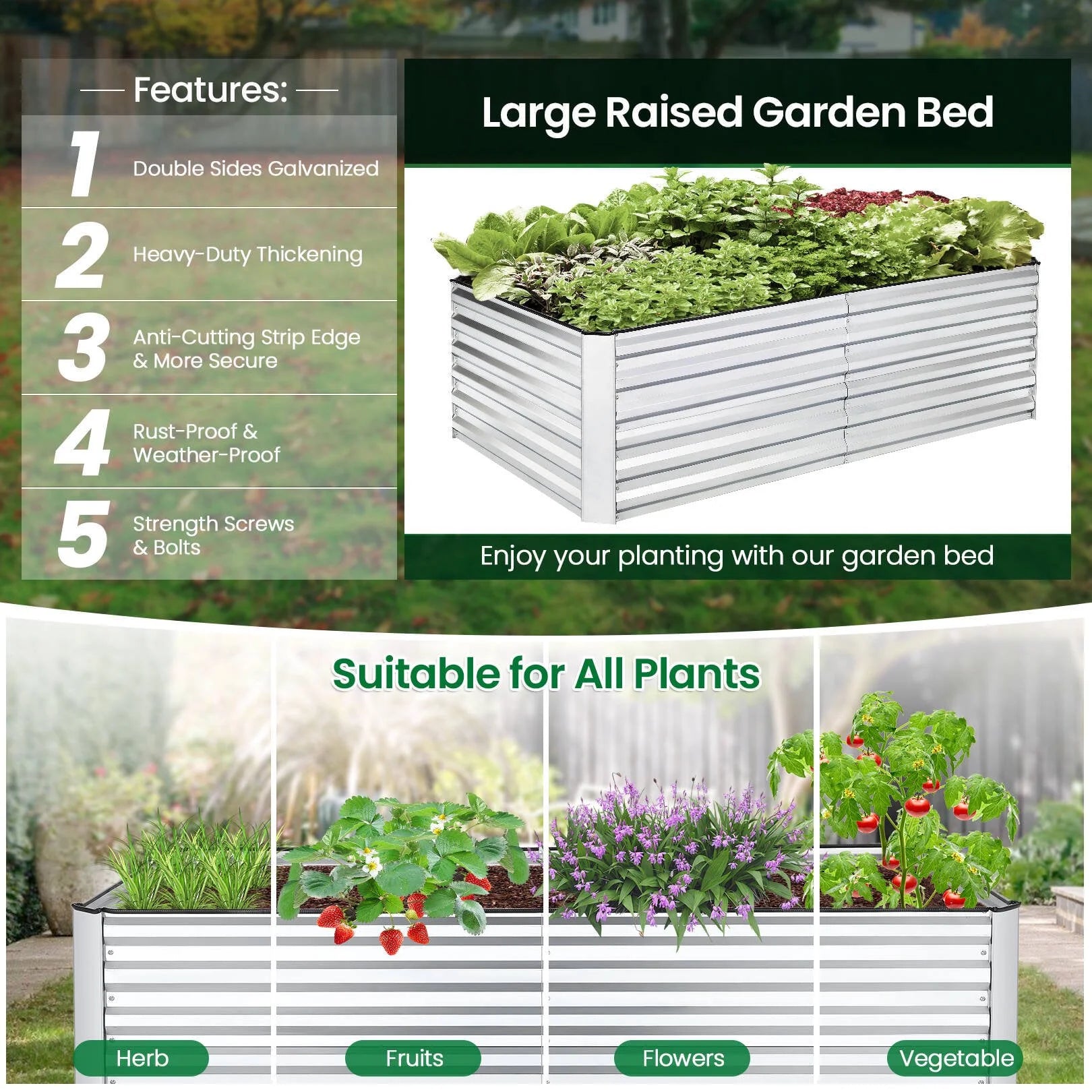 8X4X2Ft Galvanized Raised Garden Beds Large Metal Garden Beds Galvanized Steel Planter Boxes Outdoor for Vegetables Flowers Herbs