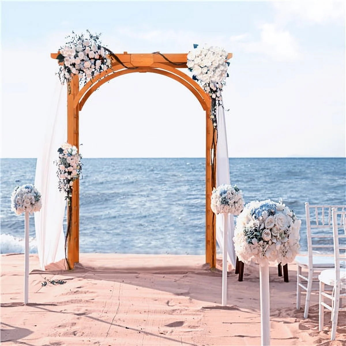 7 Foot Wood Arbor Arch Trellis for Garden, Natural Wood Color