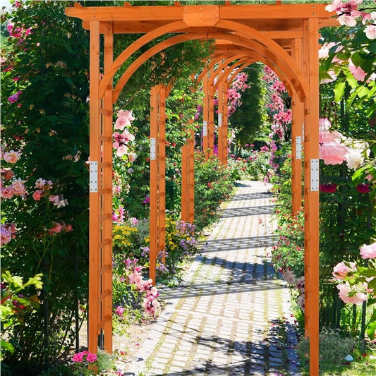 7 Foot Wood Arbor Arch Trellis for Garden, Natural Wood Color