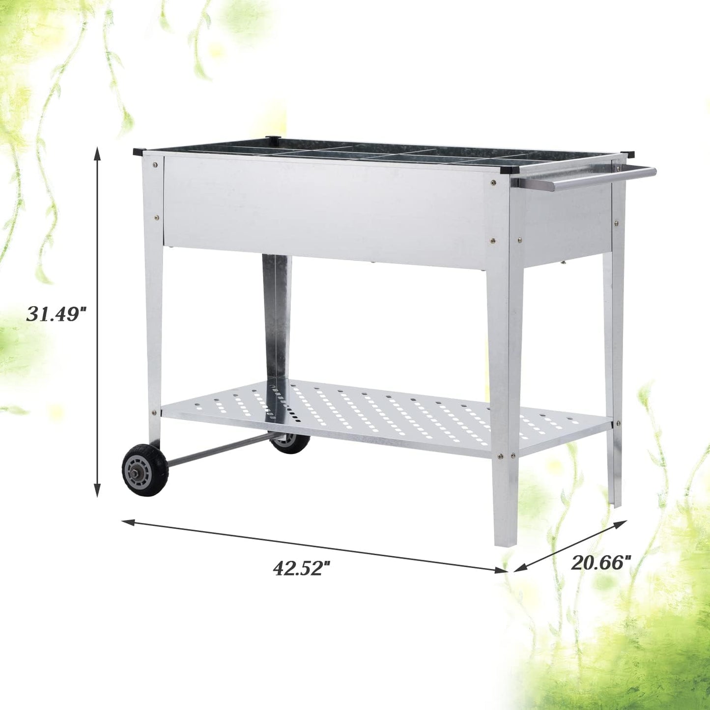 Raised Garden Bed with Legs and 2 Wheels,Metal Planter Box Kit for Growing Vegetables, Fruits, Flowers,Herb,Silver and Black