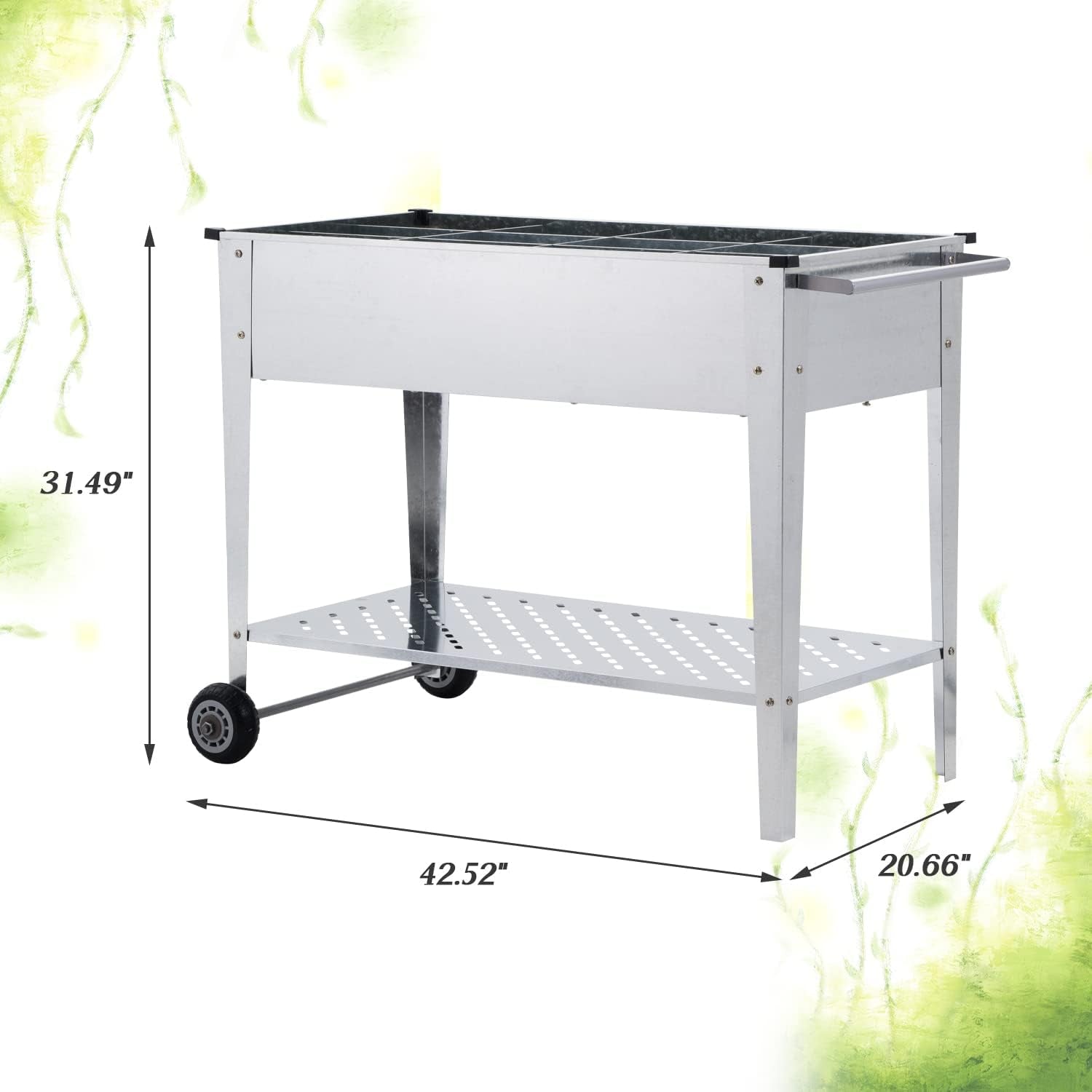 Raised Garden Bed with Legs and 2 Wheels,Metal Planter Box Kit for Growing Vegetables, Fruits, Flowers,Herb,Silver and Black