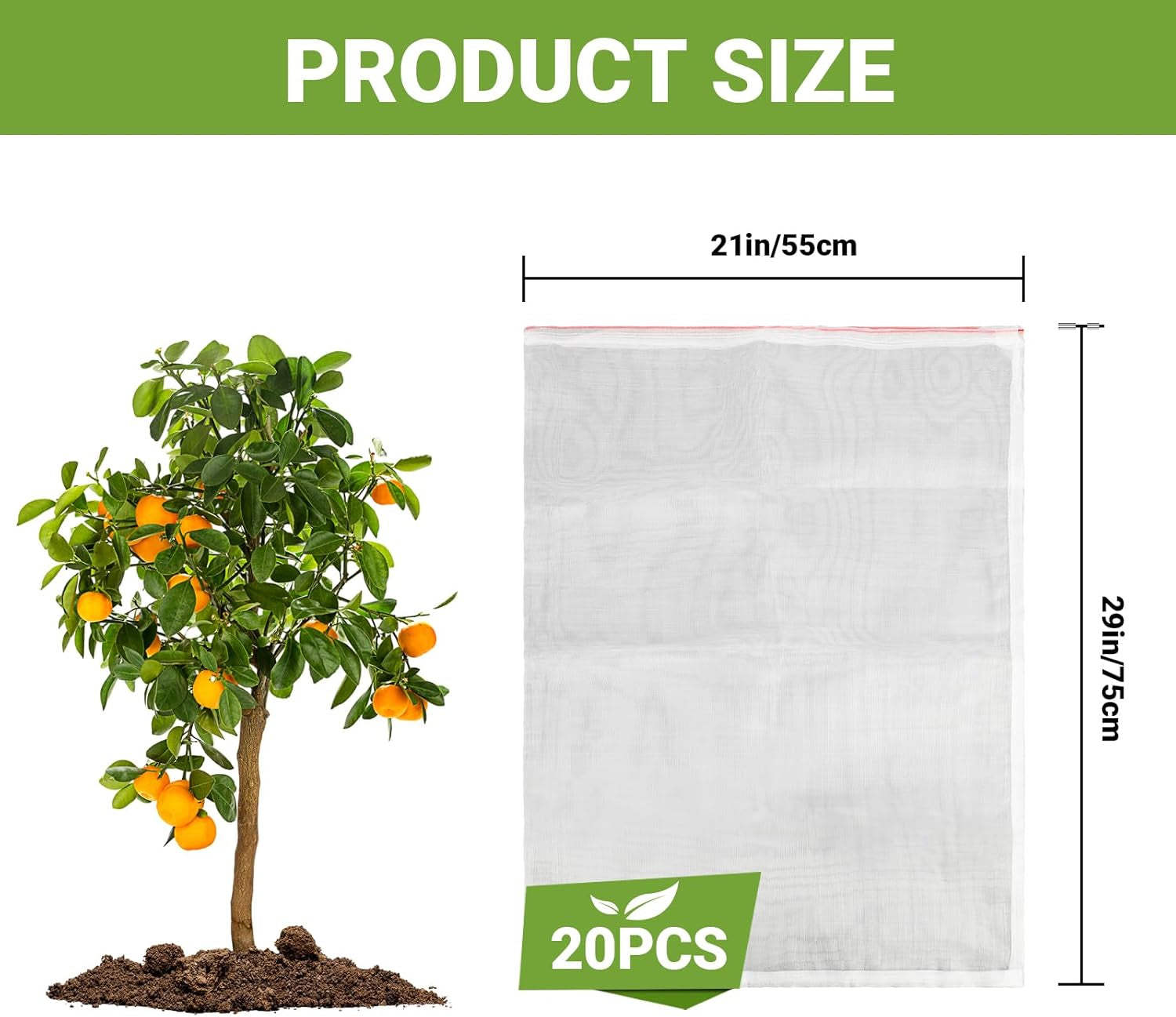 Garden Bug Netting Bags,  20PCS 29 X 21 Inch Insect Bird Barrier Netting Mesh with Drawstring, Fruit Protection Wraps Plant Covers to Protect Bananas, Watermelon, Spaghetti Squash