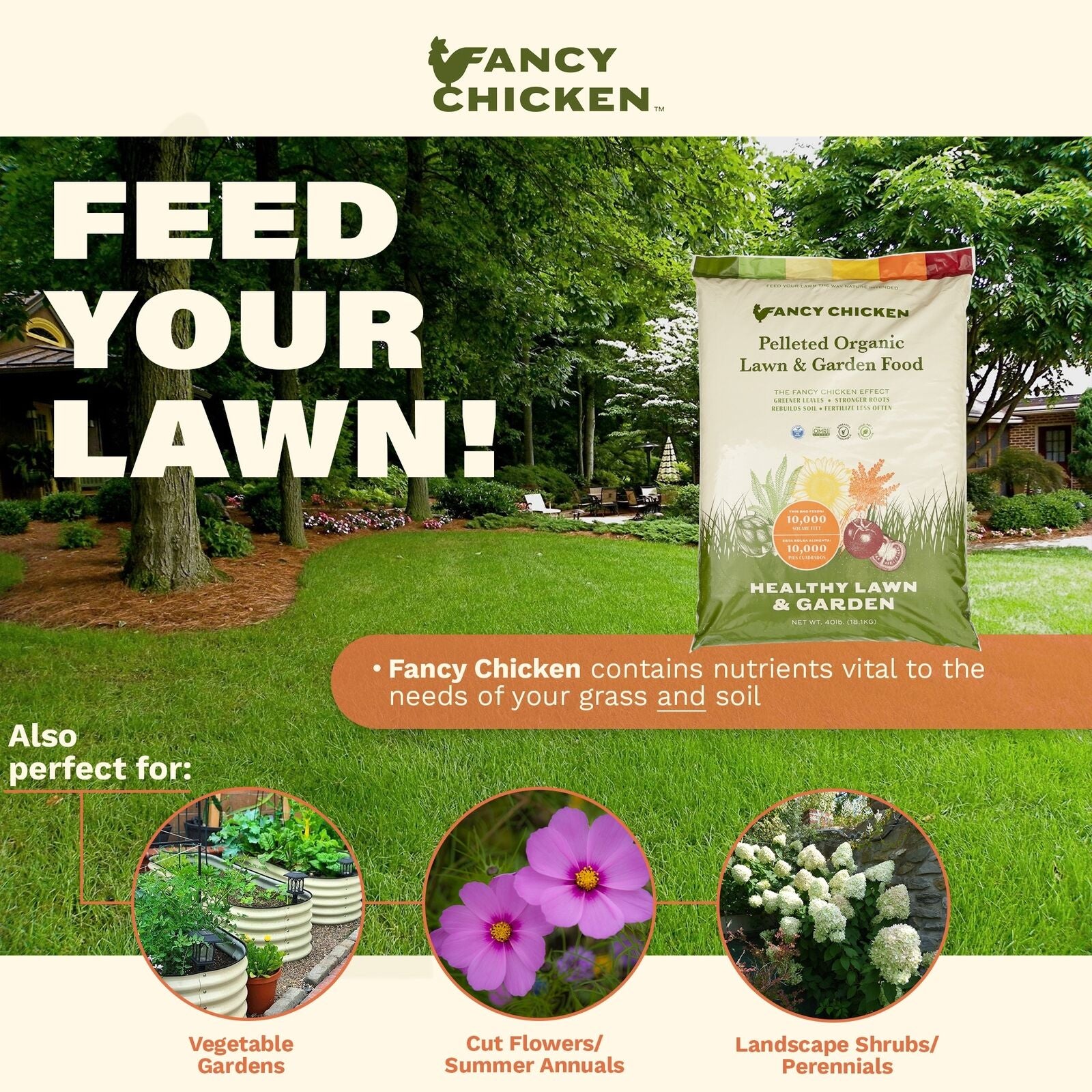 Fancy Chicken Pelleted Organic Poultry Manure Lawn & Garden Food, 40Lb