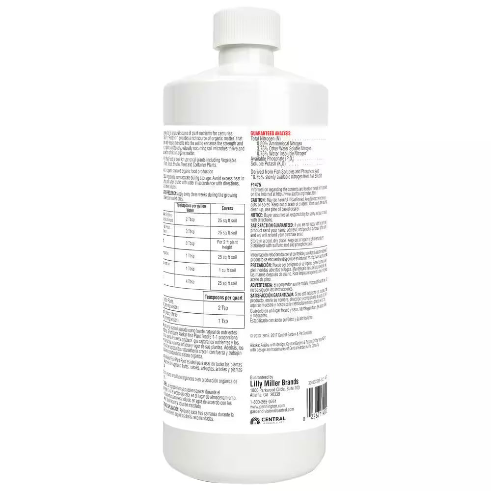 32 Oz. (1 Qt.) Organic Gardening Liquid Fish Emulsion Plant Food Fertilizer Concentrate 5-1-1