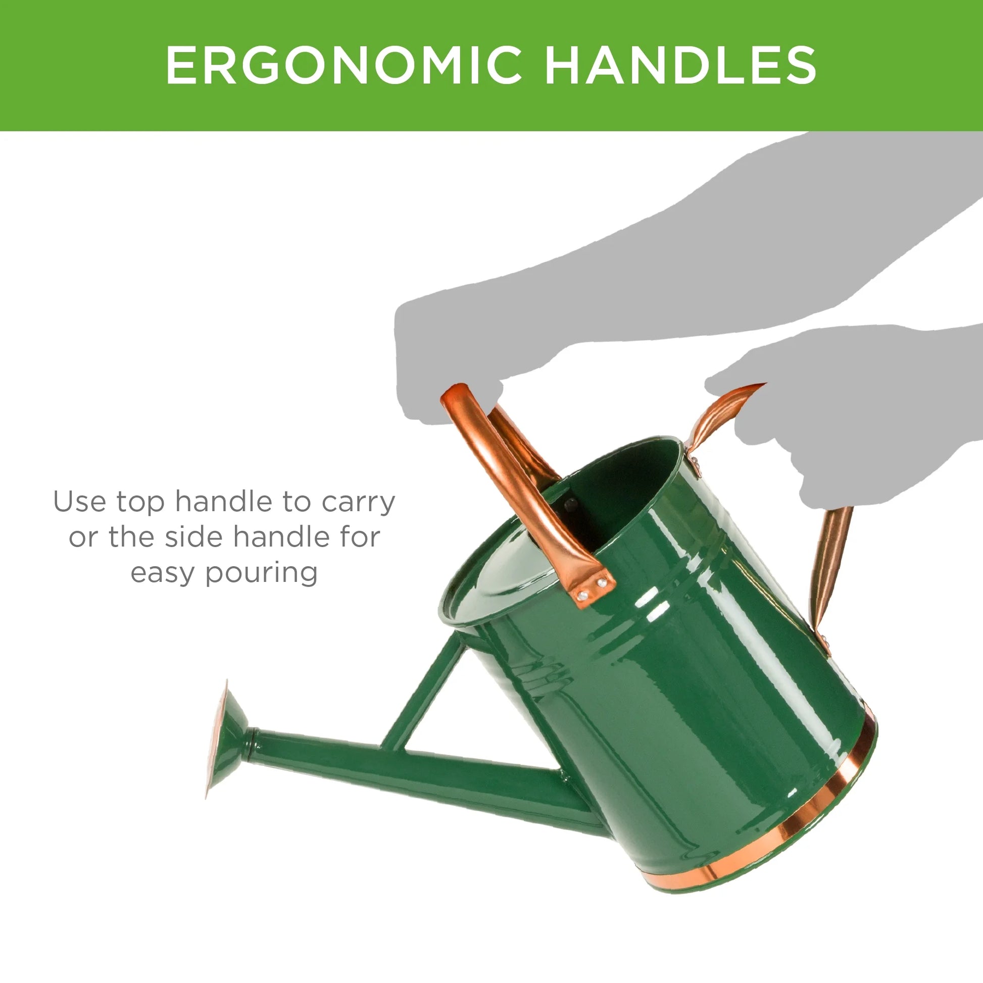 1-Gallon Galvanized Steel Watering Can for Gardening W/ O-Ring, Top Handle, Copper Accents