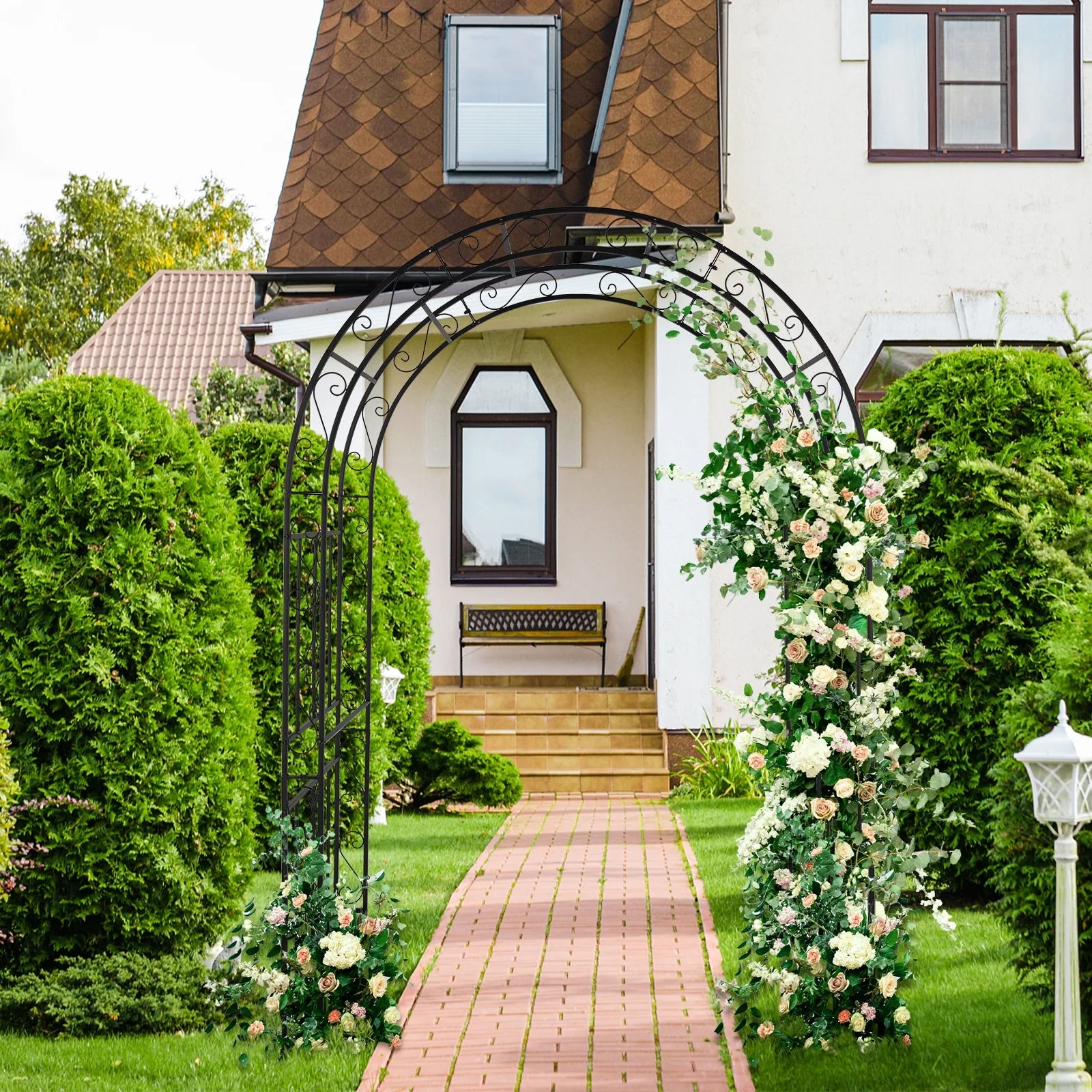 Metal Garden Arch 7Ft Garden Trellis Arch Arbor for Climbing Plant Outdoor Wedding