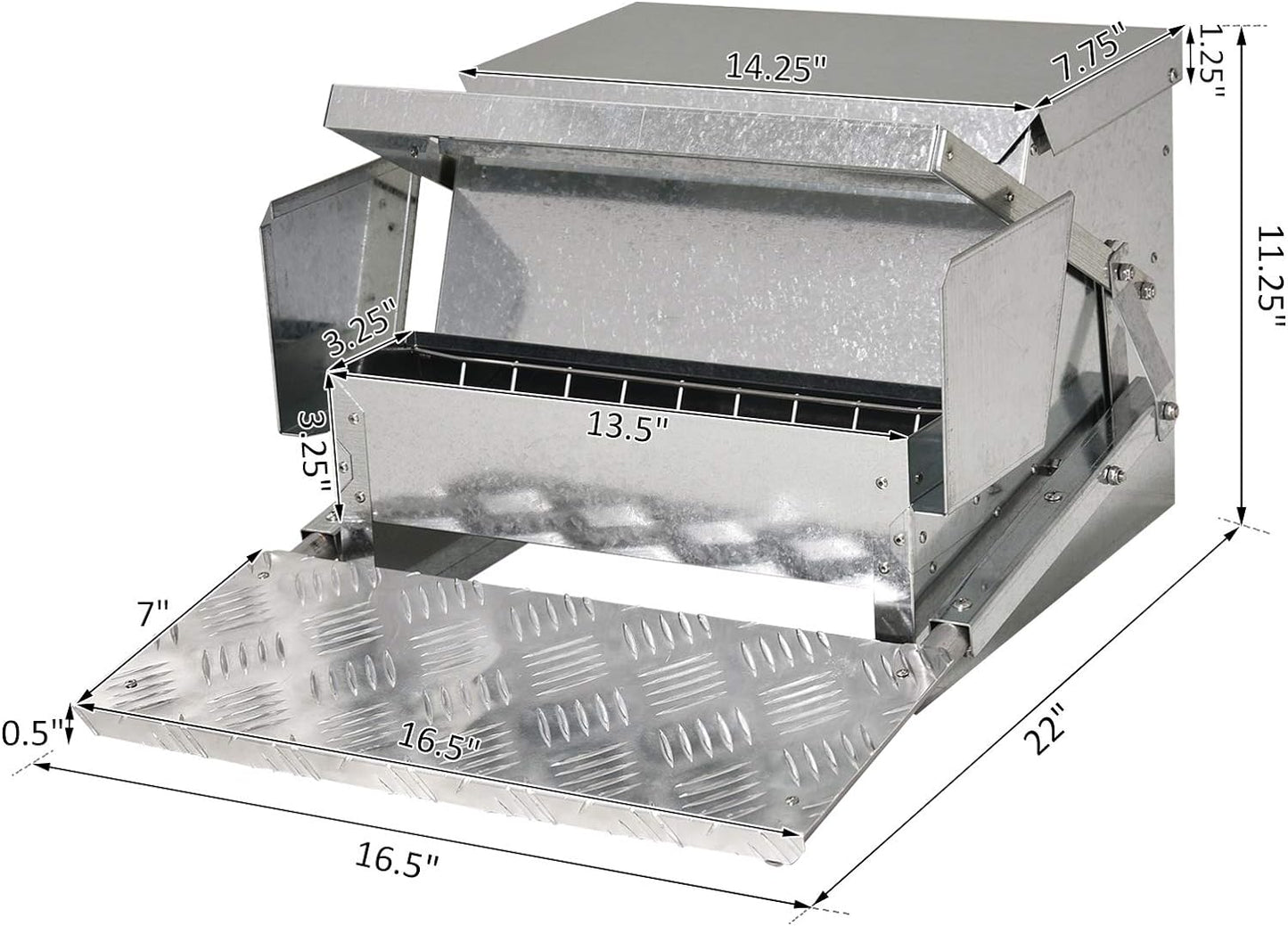 30 Lbs Capacity Automatic Chicken Poultry Feeder with a Galvanized Steel and Aluminium Build, Weatherproof Design