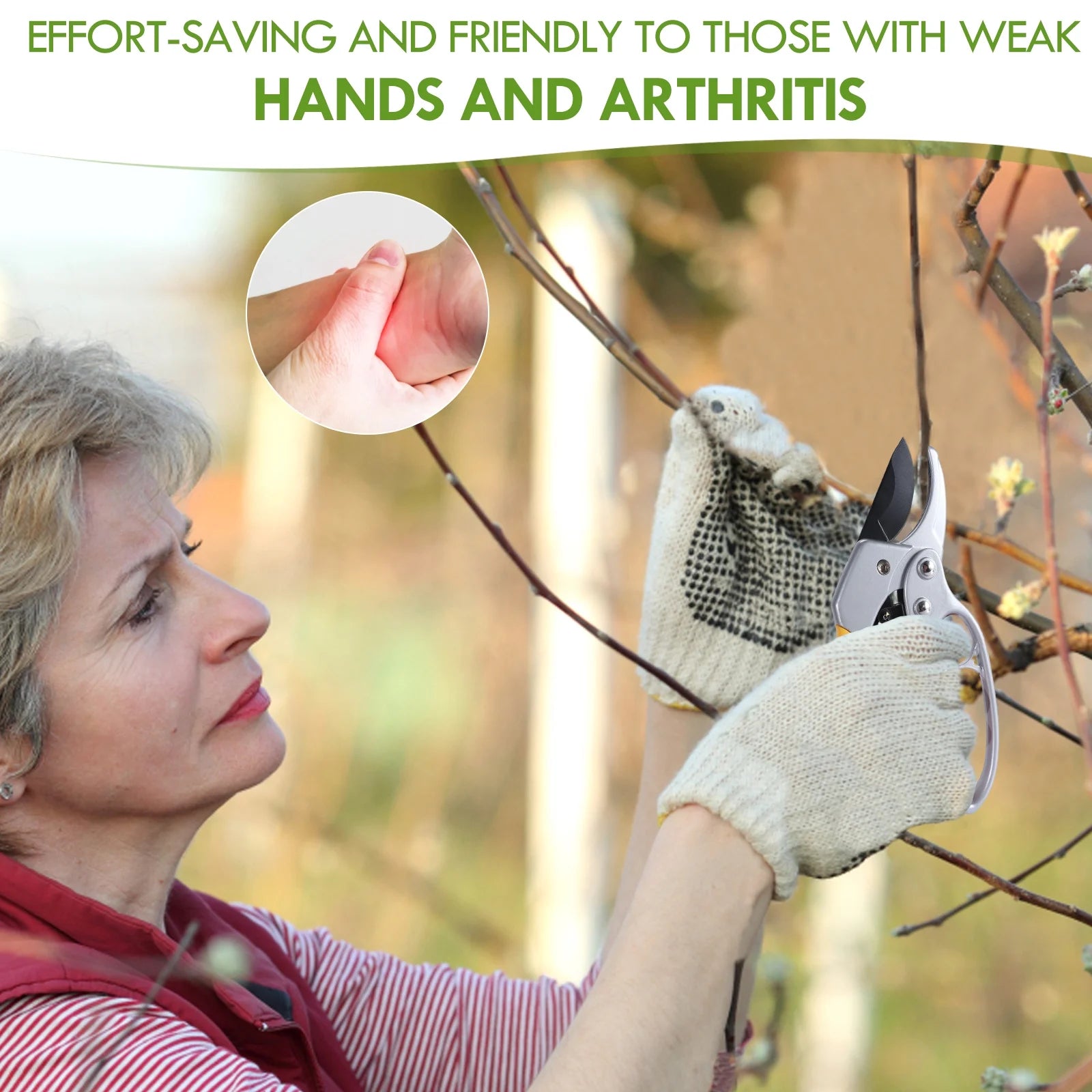 Labor-Saving 7.8 Oz Ratcheting Hand Pruners & Loppers with Ergonomic Non Slip Handle