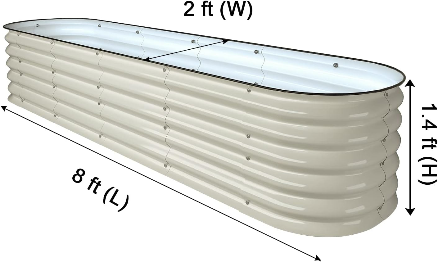 8Ft X 2Ft X 1.4Ft Raised Garden Bed Kit, Large Zinc-Aluminum-Magnesium Stainless Steel Metal Planter Box, for Planting Outdoor Plants Vegetables, White