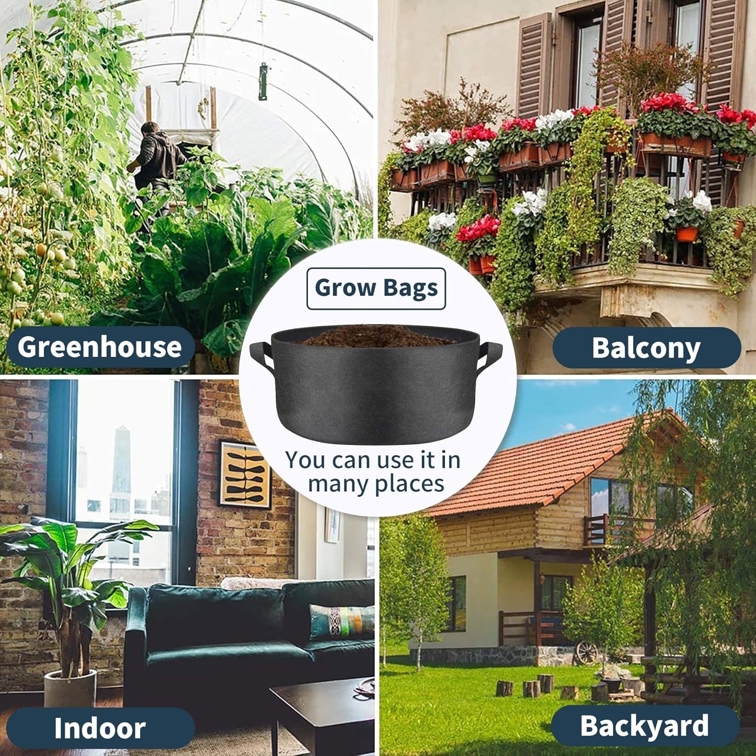 4-Pack 50-Gallon Plant Growing Pot Bags with Handles, Indoor/Outdoor Garden Fabric Grow Bags, Heavy Duty 300G Thickened Aeration Nonwoven Cloth