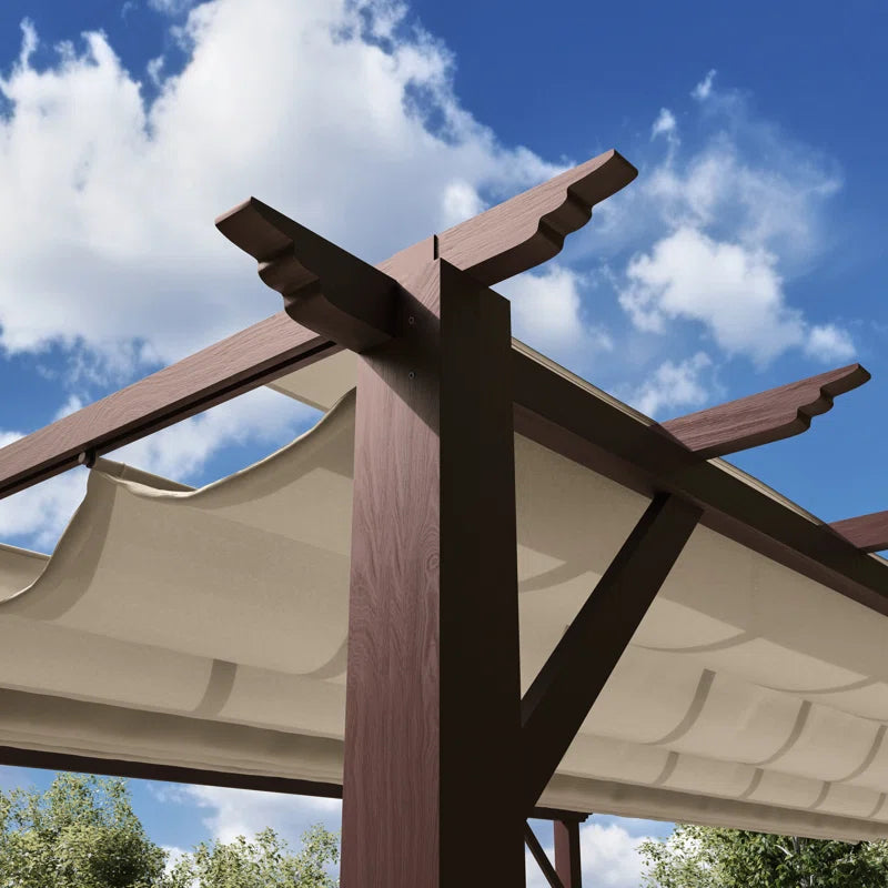 Florence 11 Ft. W X 11 Ft. D Wood Grain Aluminum Pergola in Chilean Ipe Finish with Canopy