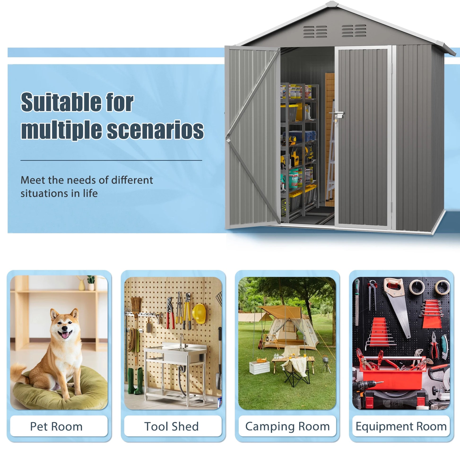 6' X 4' Outdoor Metal Storage Shed with Metal Base ,  Tools Storage Shed, Galvanized Steel Garden Shed with Lockable Doors for Backyard, Patio, Lawn