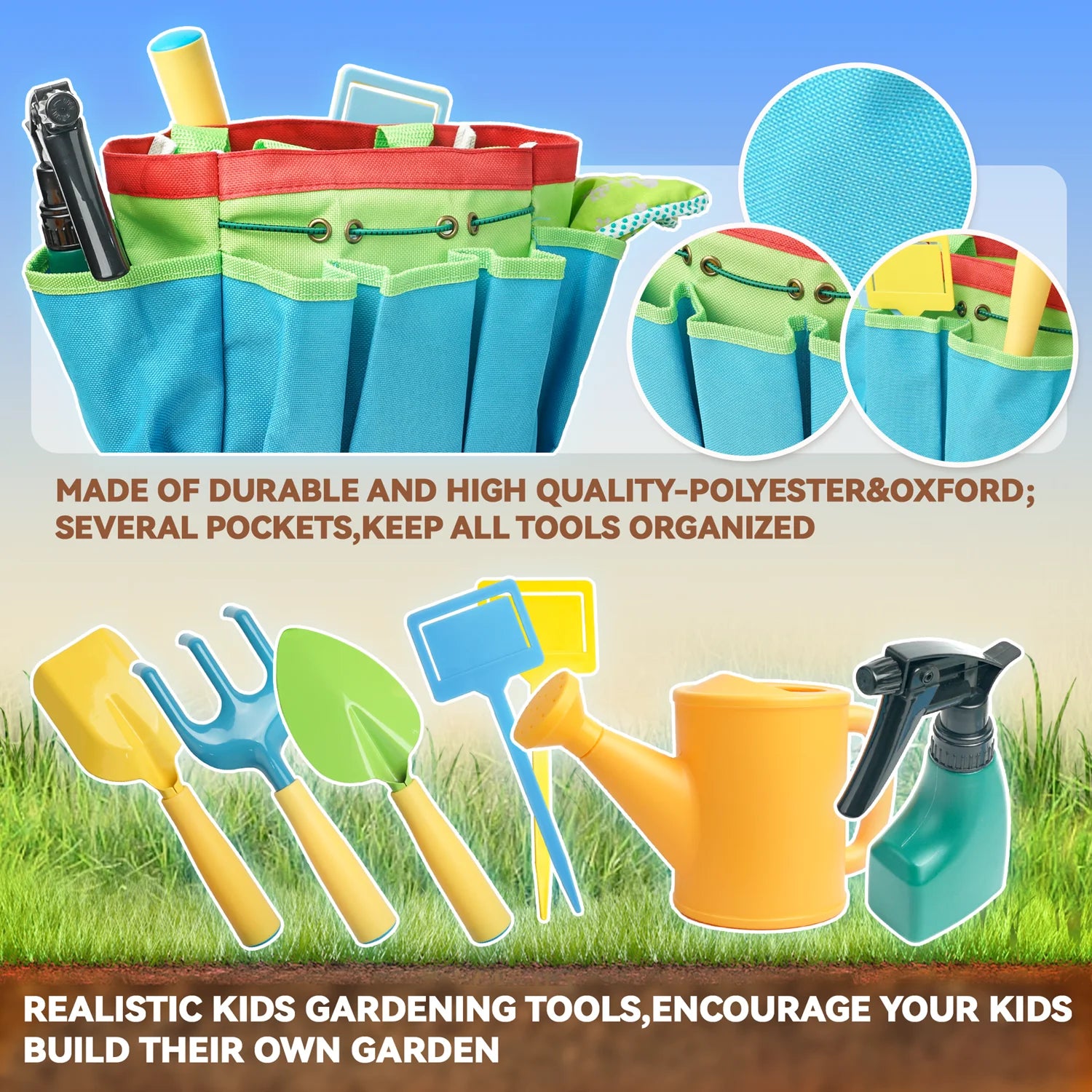 Metal and Wood Play Gardening Tools Set for Kids