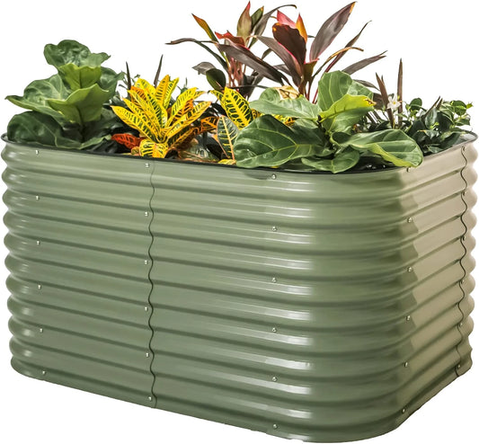 Raised Gardening Bed Kits 32" Extra Tall 6 in 1 3.5Ftx5Ft Modular Metal Planter Olive Green