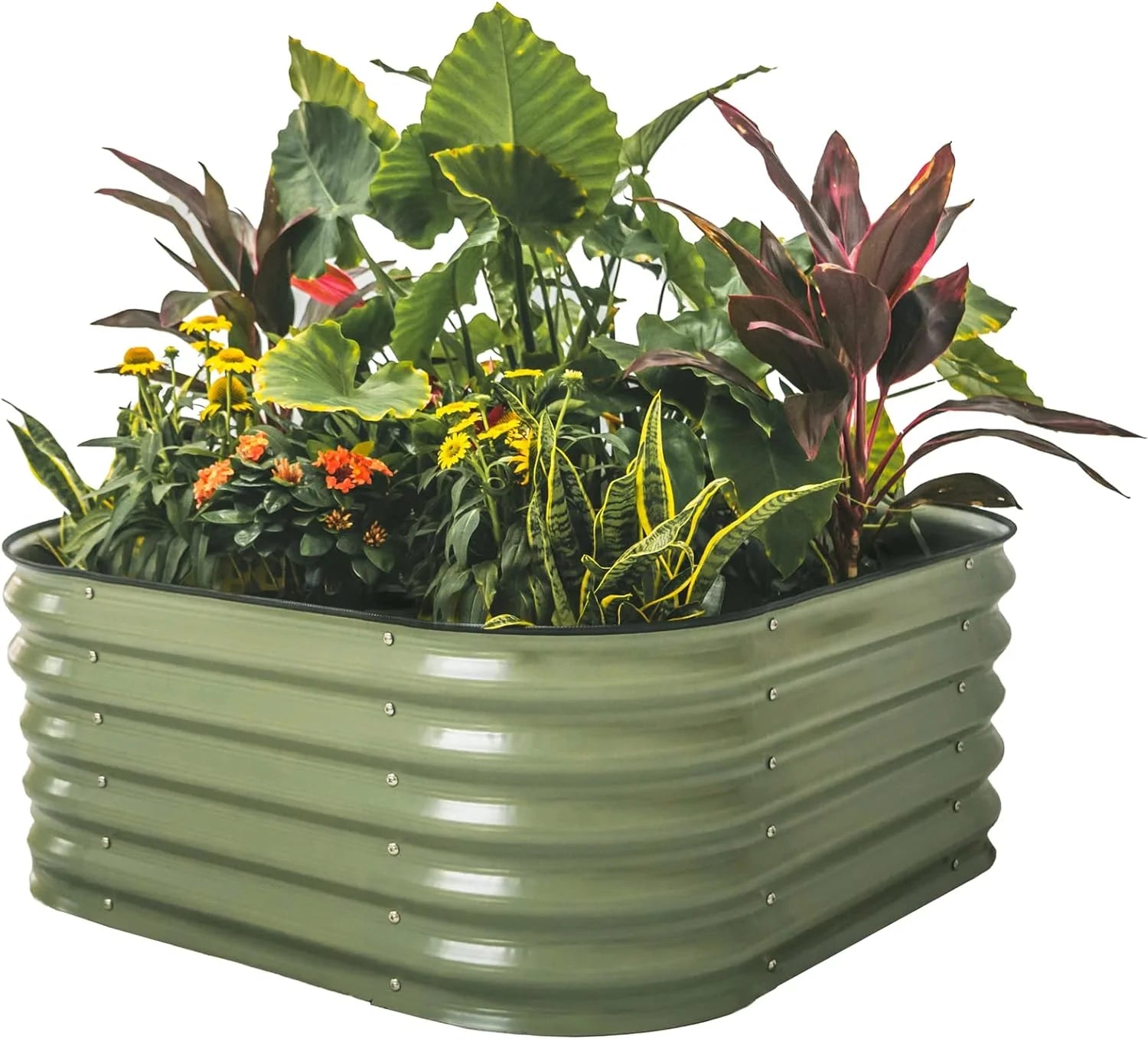 17" Tall 4 in 1 Modular Metal Raised Gardening Beds Kit Metal Planter Box Olive Green