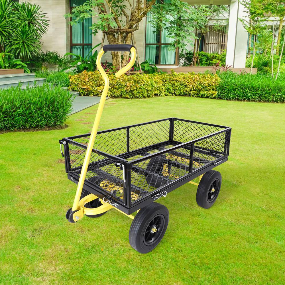 3.5 Cu. Ft. Metal Black Garden Cart with Solid Wheels