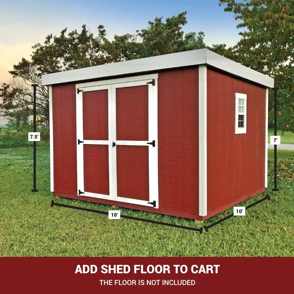 Overez Outdoor Storage Shed (10 Ft. X 10 Ft. X 7.5 Ft), Pinewood USA Made Shed Kit in a Box, Double Doors, Windows, Large Storage Shed for Lawn Equipment and Outdoor Gear (Shed Floor Sold Separately)