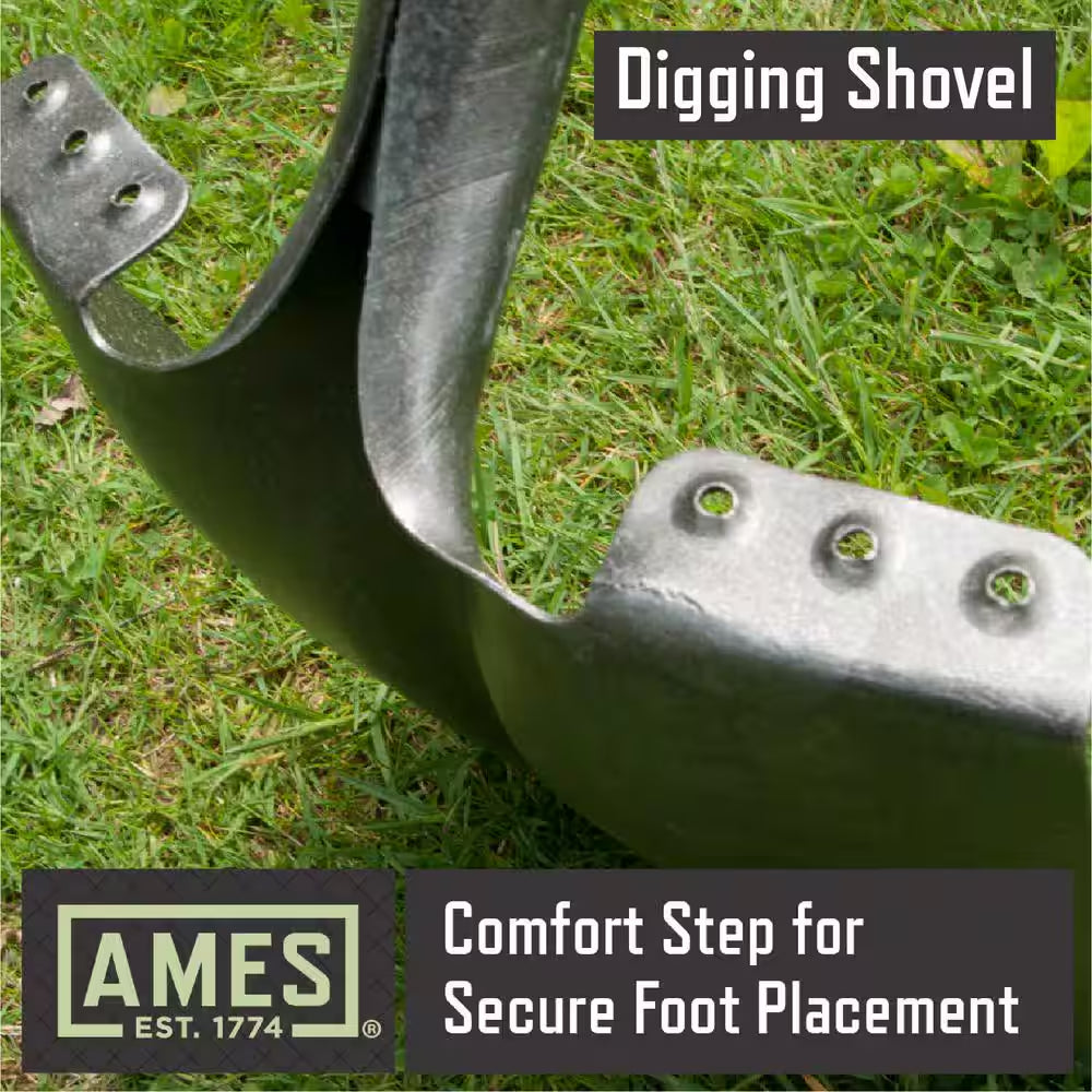 46.5 In. Fiberglass Handle Steel Blade Digging Shovel with Comfort Step