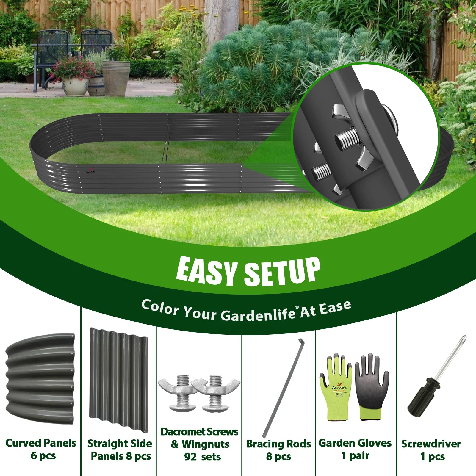 12Ft X3Ft X1.5Ft Galvanized Raised Garden Beds, Gray