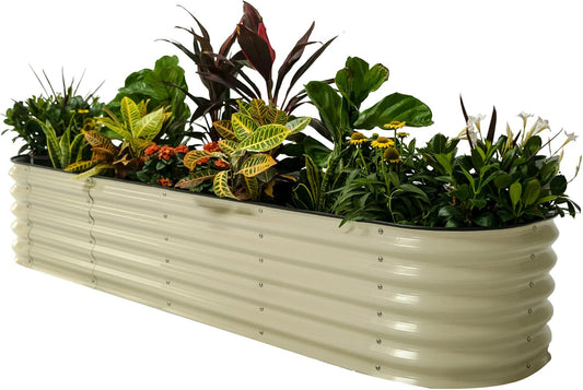 Raised Garden Bed Kits, 17" Tall 9 in 1 8Ft X 2Ft Metal Raised Planter Bed for Vegetables Flowers Ground Planter Box-Pearl White