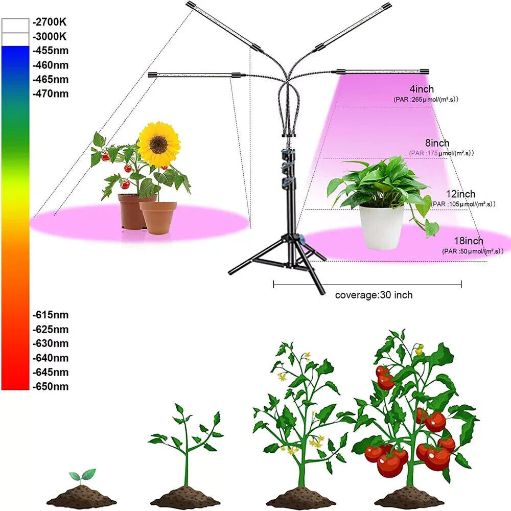 Remote Control 4 Heads LED Grow Light Plant Growing Lamp Light for Indoor Plants