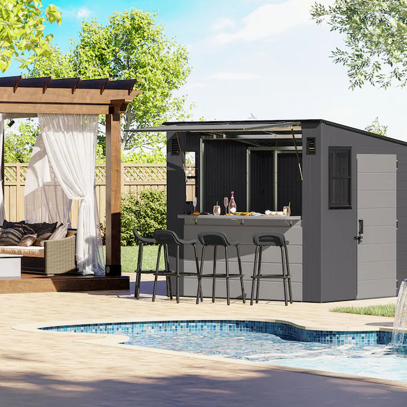 8-Ft X 7-Ft Entertainment Cabana Gray Lean-To Resin Storage Shed (Floor Included)