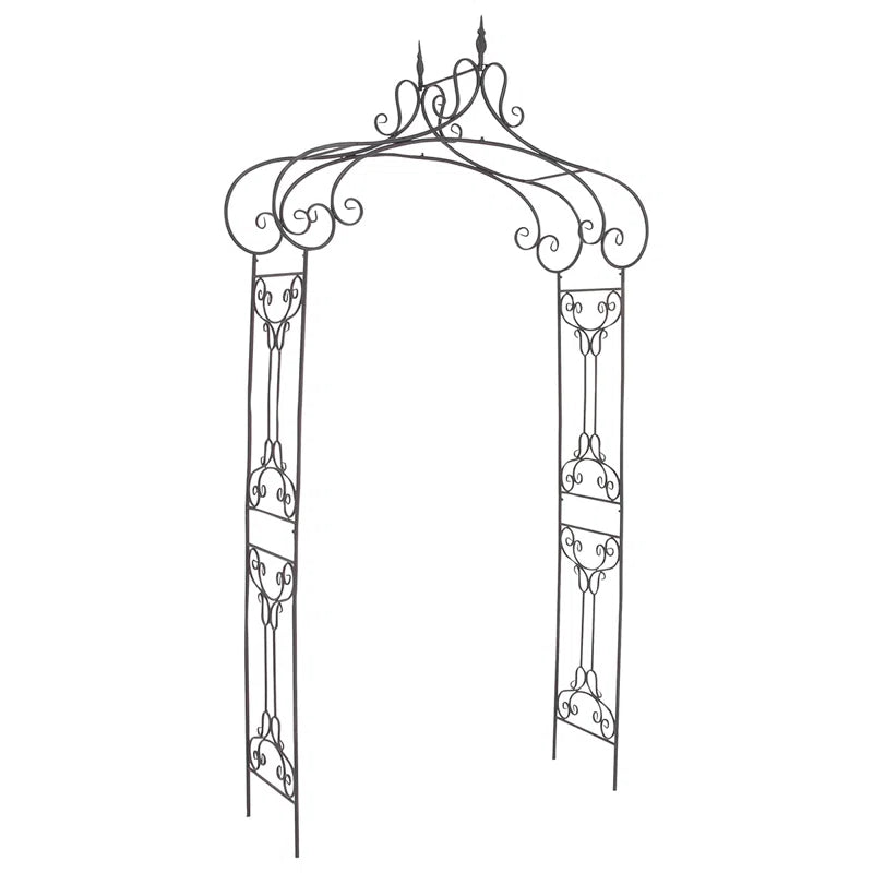 Ophir Metal Indoor Outdoor Arched Scroll Black Garden Arbor with Finial