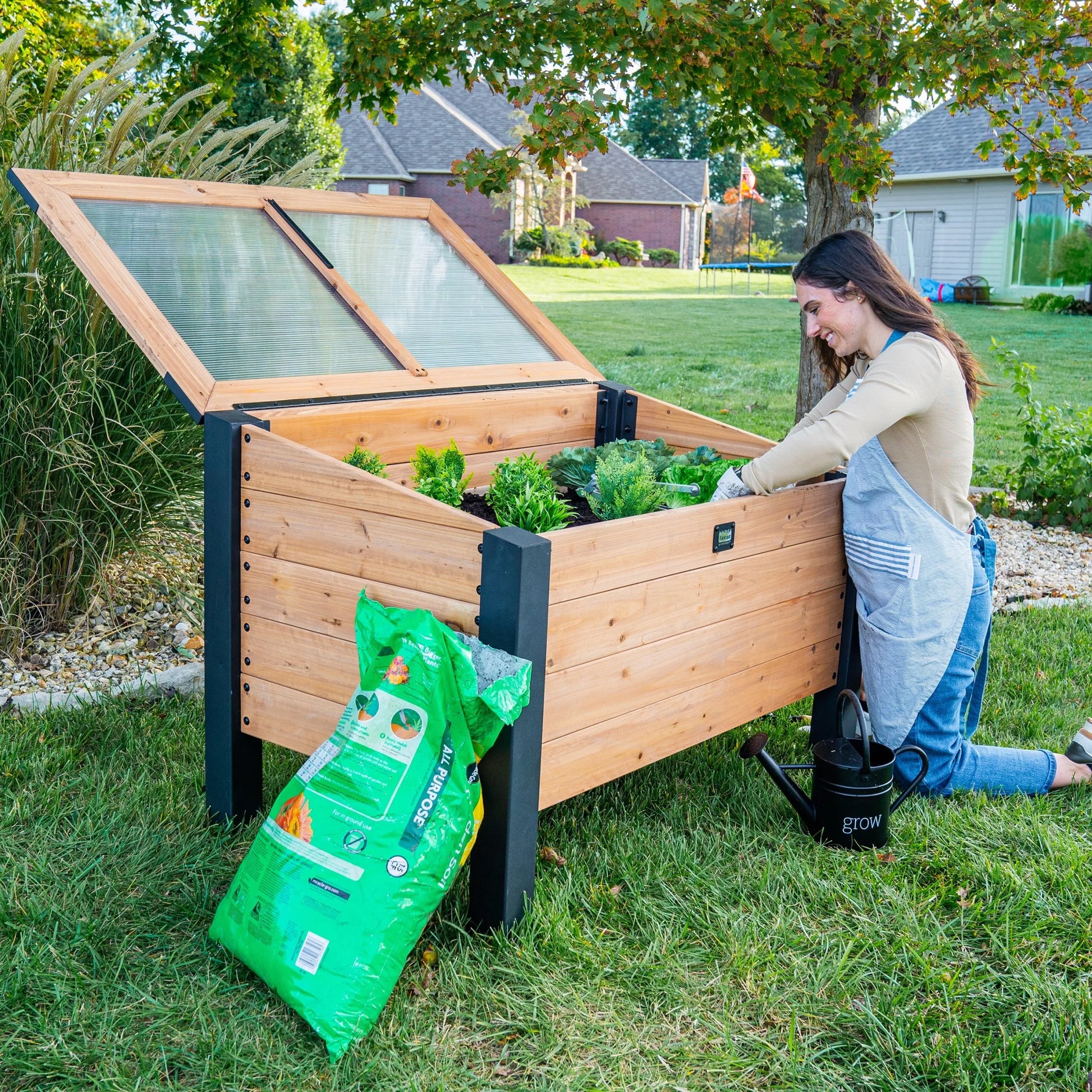 4X2' Cedar Wood Cold Frame Mini Greenhouse, Polycarbonate Lid