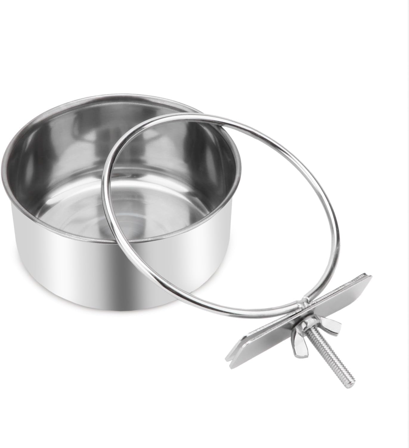 Pet Food Water Bowl with Clamp Holder Stainless Steel Coop Cup Hanging Feeder for Dog Bird Parrot Cat Rabbit (S)
