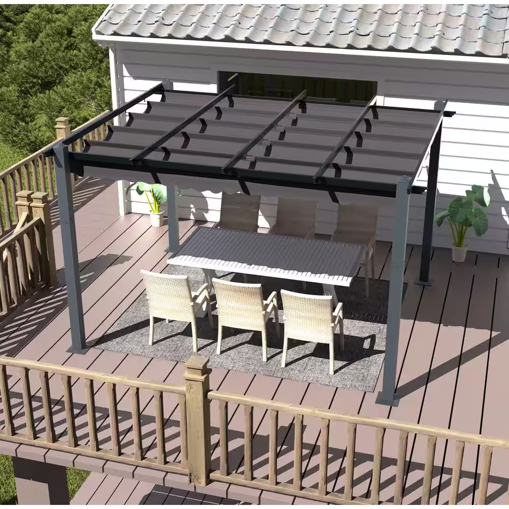 10 Ft. W X 10 Ft. D Aluminum Pergola Outdoor with Dark Gray Retractable Canopy