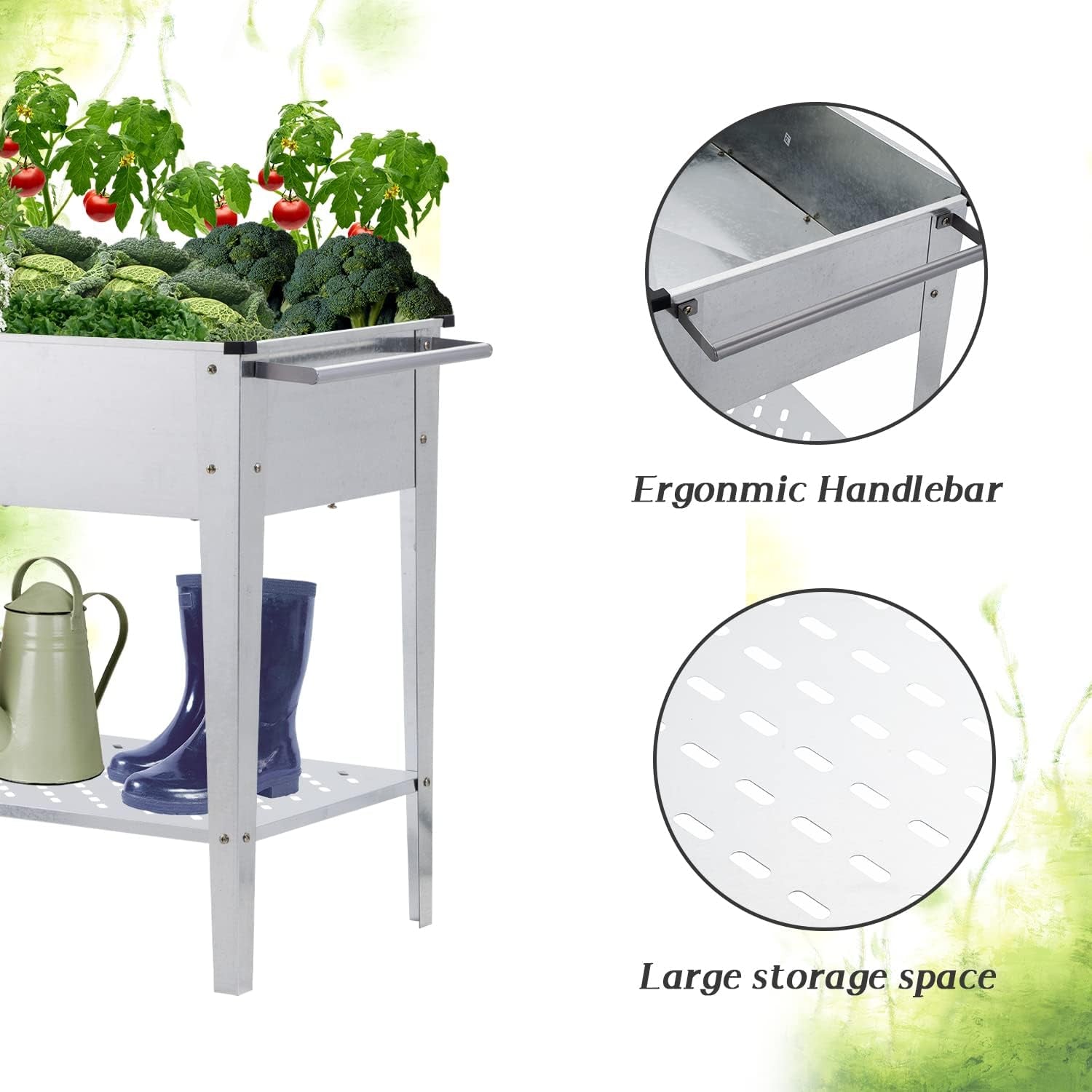 Raised Garden Bed with Legs and 2 Wheels,Metal Planter Box Kit for Growing Vegetables, Fruits, Flowers,Herb,Silver and Black