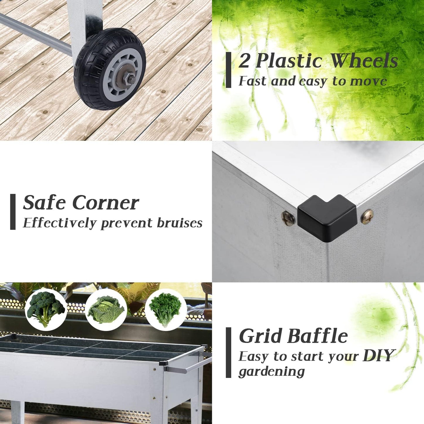 Raised Garden Bed with Legs and 2 Wheels,Metal Planter Box Kit for Growing Vegetables, Fruits, Flowers,Herb,Silver and Black