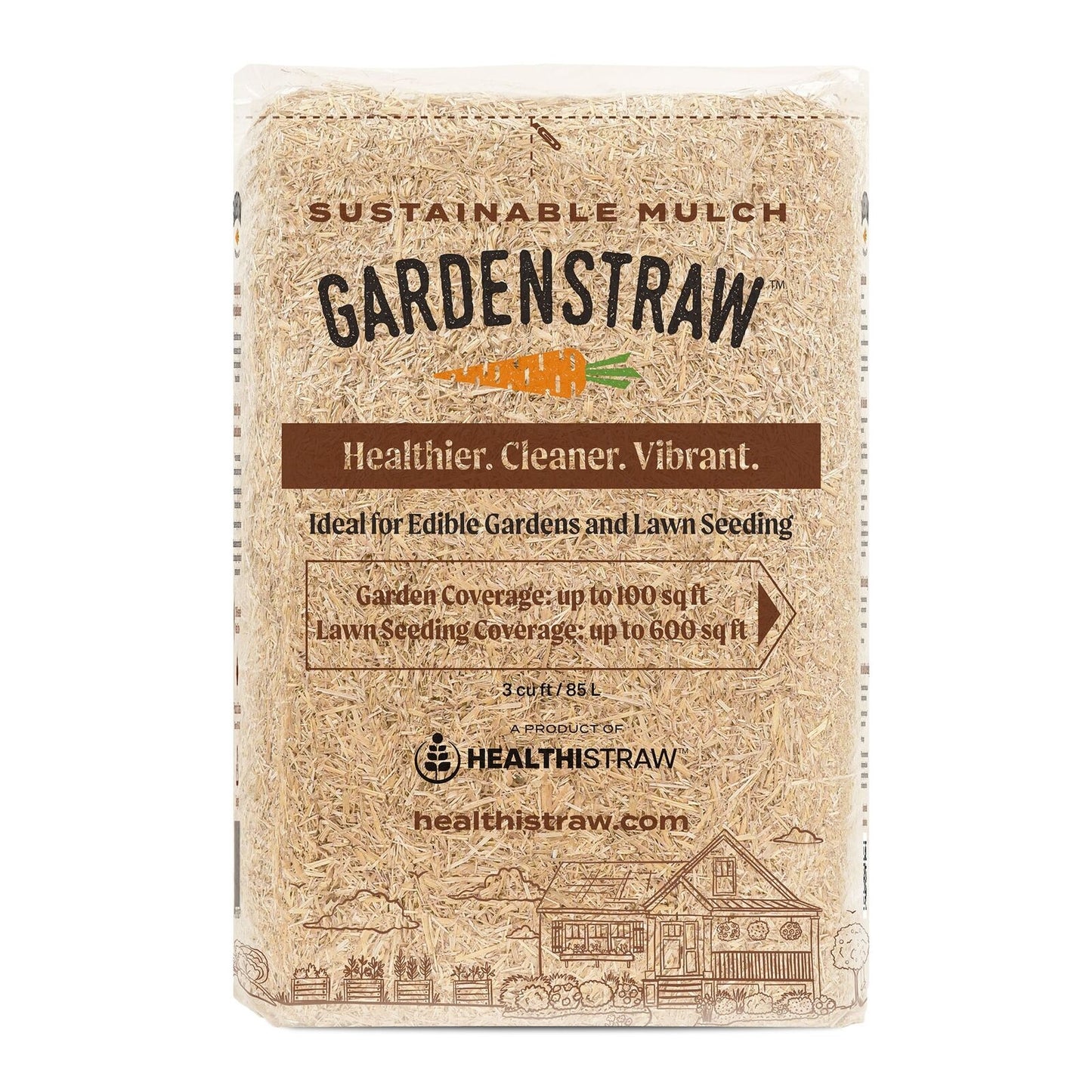 Healthistraw Gardenstraw Sustainable Straw Mulch, Compressed Bale, 3 Cu Ft