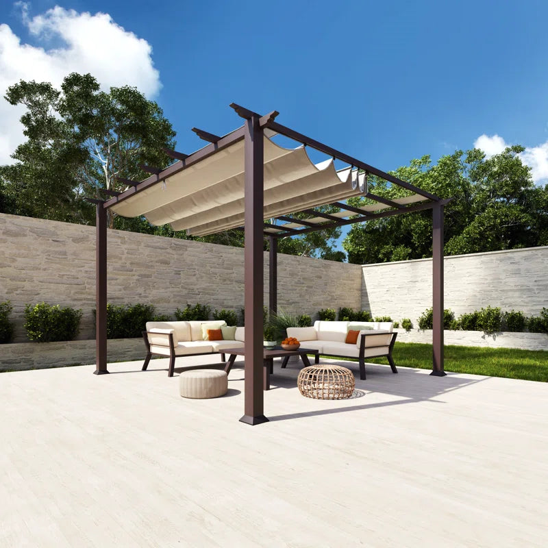 Florence 11 Ft. W X 11 Ft. D Wood Grain Aluminum Pergola in Chilean Ipe Finish with Canopy