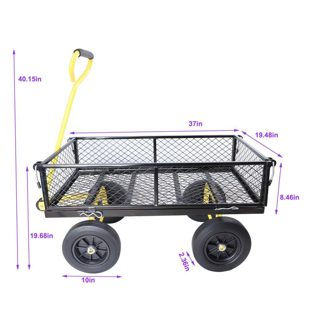 3.5 Cu. Ft. Metal Black Garden Cart with Solid Wheels