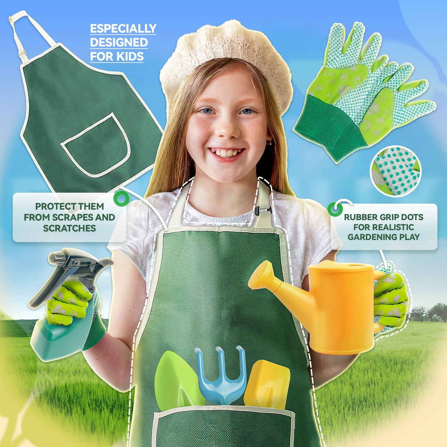 Metal and Wood Play Gardening Tools Set for Kids