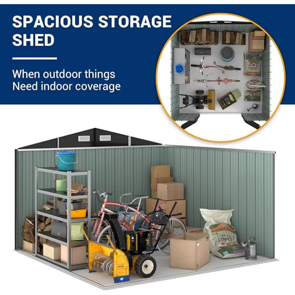 Outdoor Storage Shed 10X10 FT, outside Sheds & Outdoor Storage Metal Galvanized Steel Yard, Patio, Lawn, Tool Shed