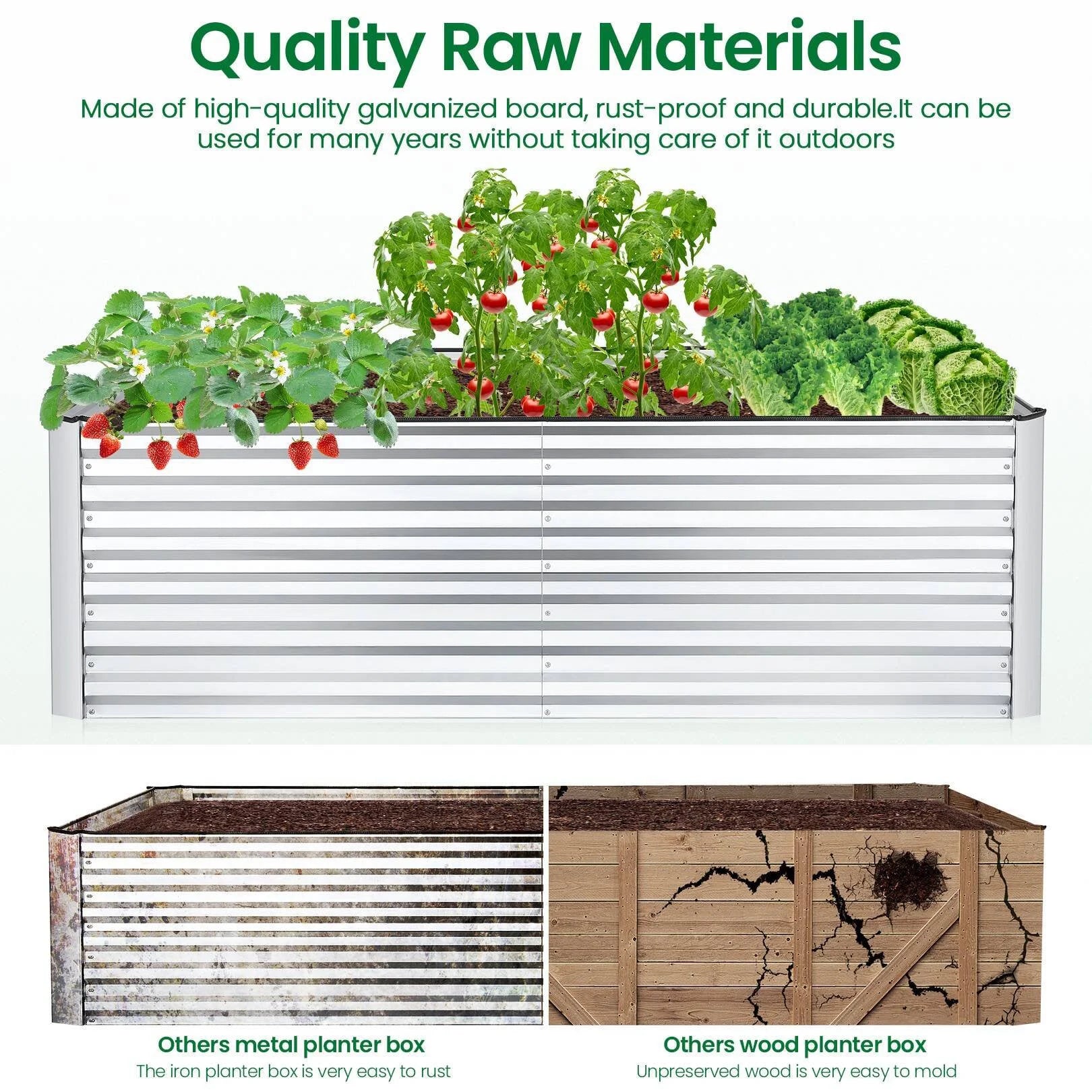 8X4X2Ft Galvanized Raised Garden Beds Large Metal Garden Beds Galvanized Steel Planter Boxes Outdoor for Vegetables Flowers Herbs