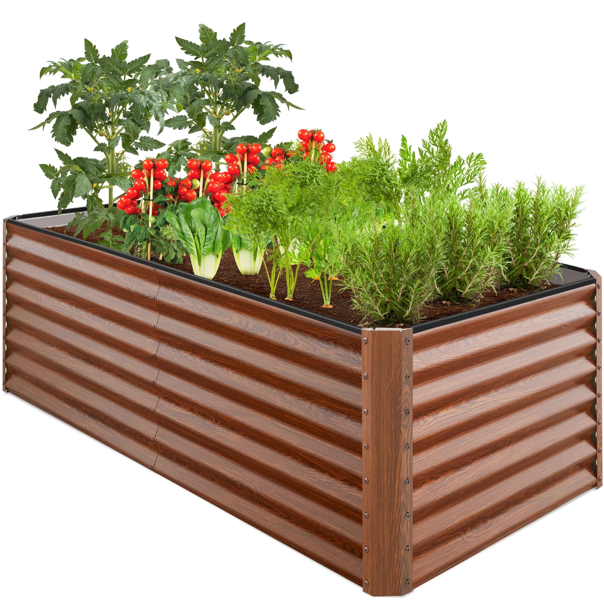 6X3X2Ft Outdoor Metal Raised Garden Bed, Planter Box for Vegetables, Flowers, Herbs - Wood Grain