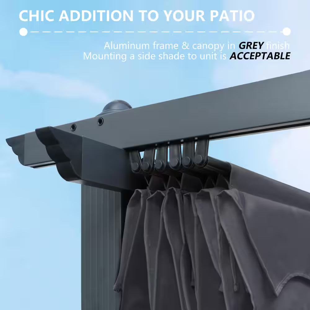 10 Ft. W X 10 Ft. D Aluminum Pergola Outdoor with Dark Gray Retractable Canopy