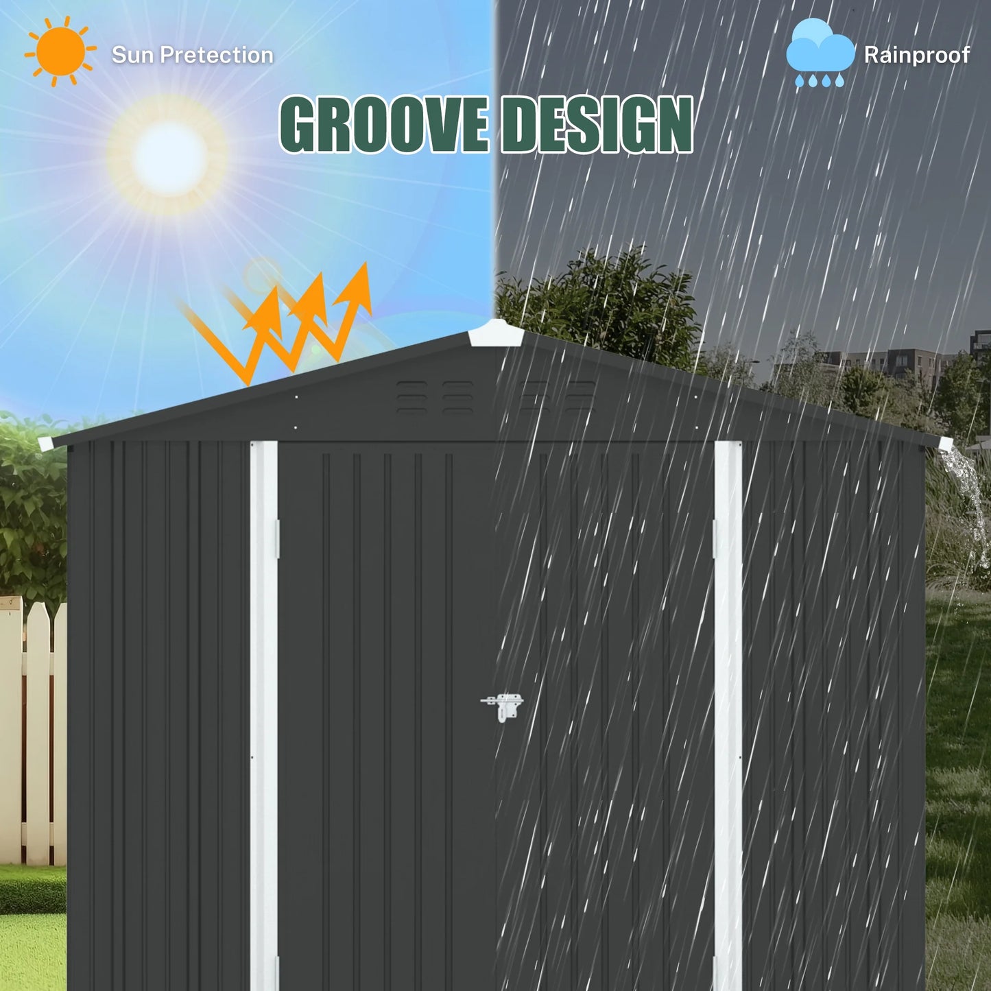 8' X 6' Outdoor Metal Storage Shed, Tools Storage Shed, Galvanized Steel Garden Shed with Lockable Doors, Outdoor Storage Shed for Backyard, Patio, Lawn, Dark Gray
