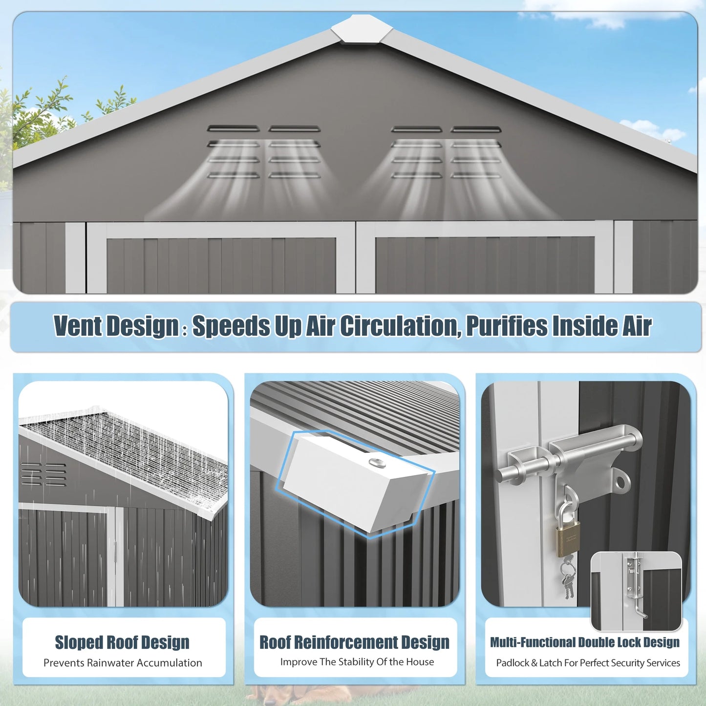 6' X 4' Outdoor Metal Storage Shed with Metal Base ,  Tools Storage Shed, Galvanized Steel Garden Shed with Lockable Doors for Backyard, Patio, Lawn