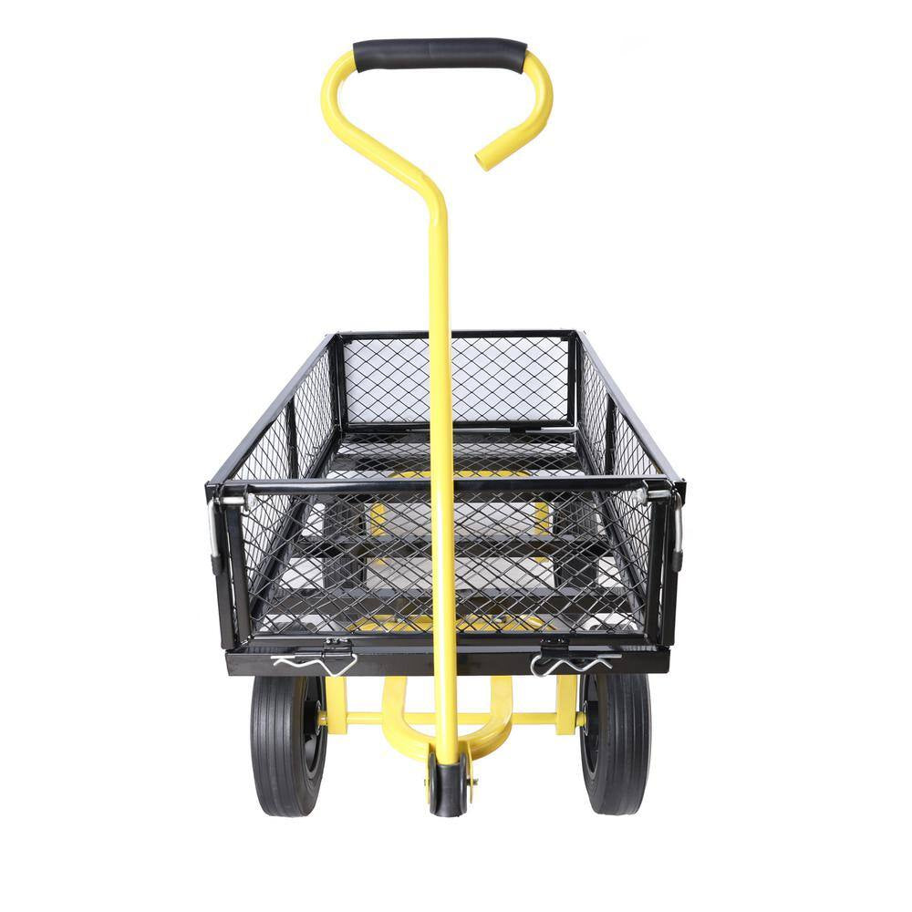 3.5 Cu. Ft. Metal Black Garden Cart with Solid Wheels