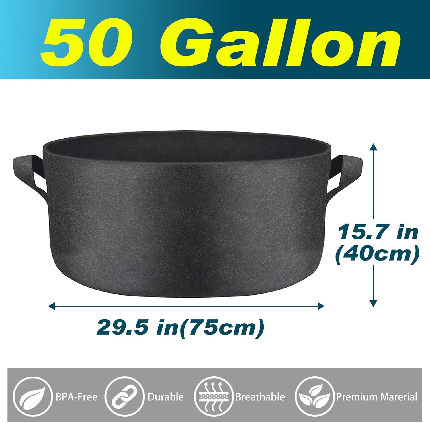 4-Pack 50-Gallon Plant Growing Pot Bags with Handles, Indoor/Outdoor Garden Fabric Grow Bags, Heavy Duty 300G Thickened Aeration Nonwoven Cloth